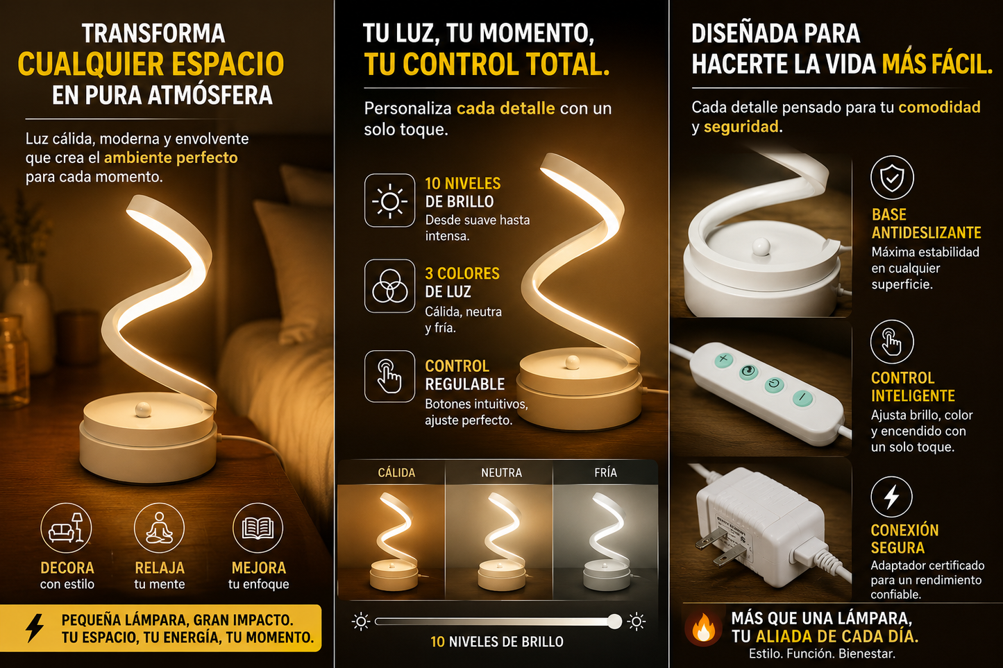 Lámpara de Mesa LED en Espiral Estilo Minimalista