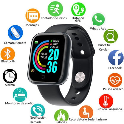 Smartwatch Y68 D20 Bluetooth con Monitor Cardíaco, USB Integrado y Funciones Deportivas